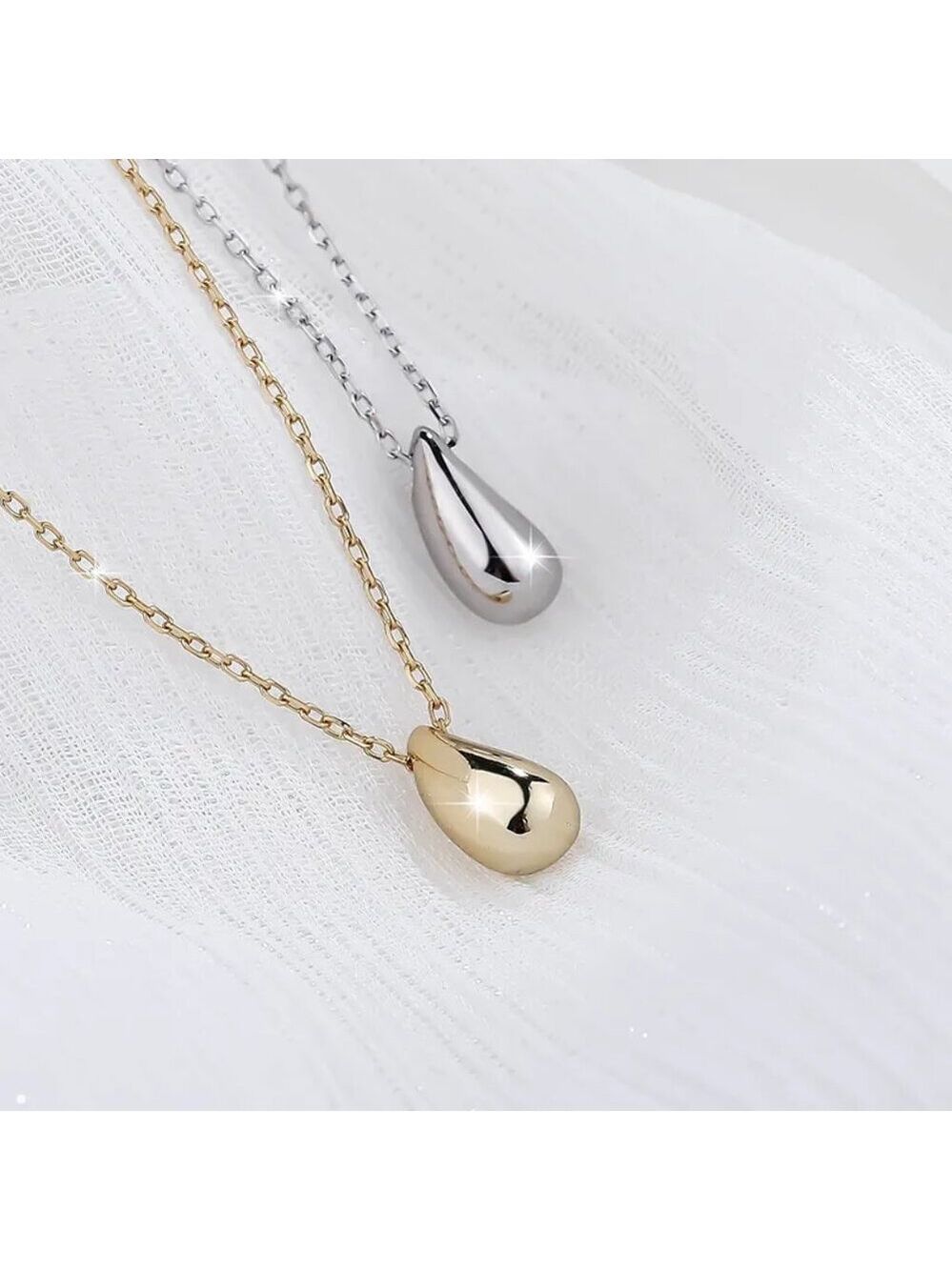 Sterling Silver Water Drop Pear Shape Dainty Delicate Pendant Necklace